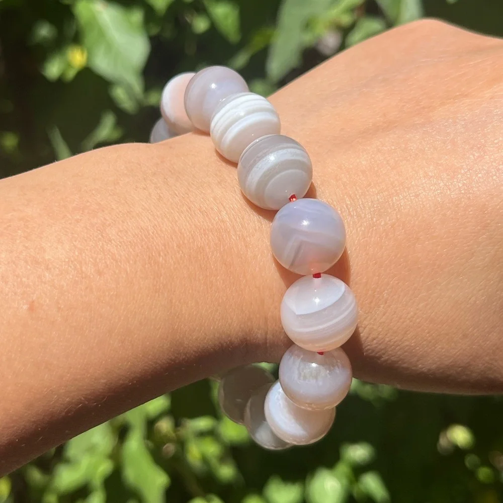 14mm stretchable grey banded Yanyuan agate‎ bracelet 1524